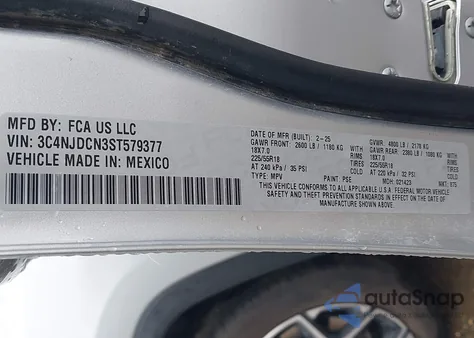 2025 Jeep Compass Limited 4X4 из США, поврежденный, VIN 3C4NJDCN3ST579377